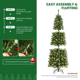 SHareconn 6ft Prelit Artificial Hinged Slim Pencil Christmas Tree with Warm White Lights, Full Branch Tips, Good Choice Decoration for Xmas Holiday, 6 FT, Green