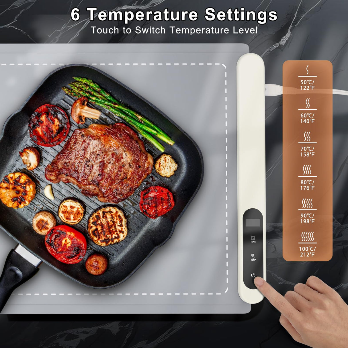 FYY Extra Large Warming Mat for Food - Rapid and Full Surface Heating, 6 Temp Settings, 6H Timer, Rollable Portable Food Warming Mat for Gatherings, Parties, Keep Meal Warm (XX Large Size, Gray)