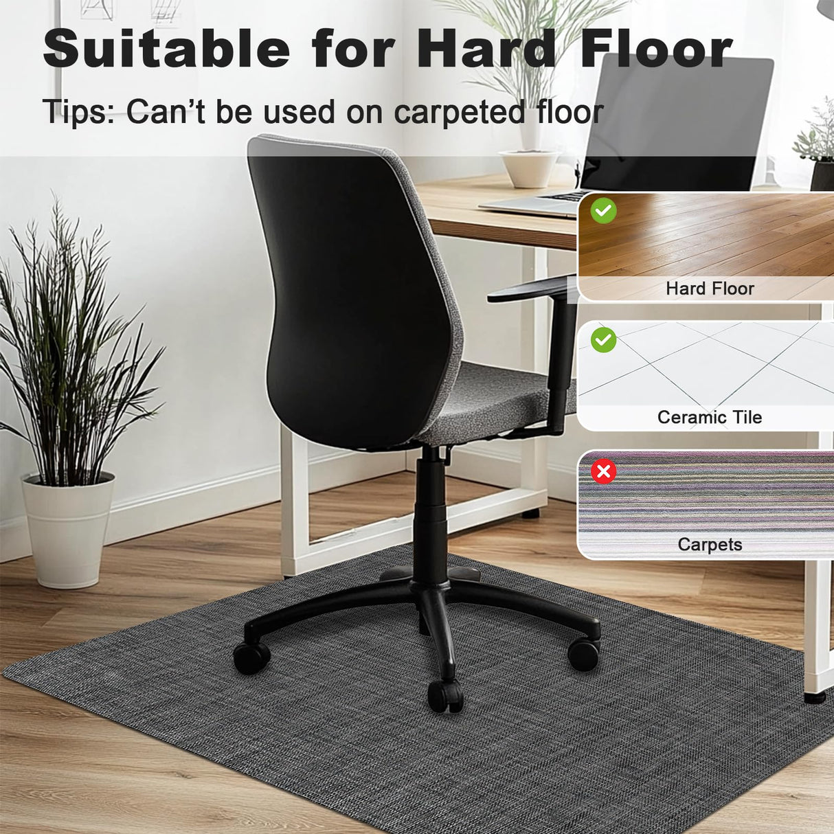 AiBOB Office Chair Mat for Hardwood Floor & Tile Floor, 36" x 48"Heavy Duty Computer&Desk Chair Mat for Rolling Chairs, Hard Floor Protector for Home Office