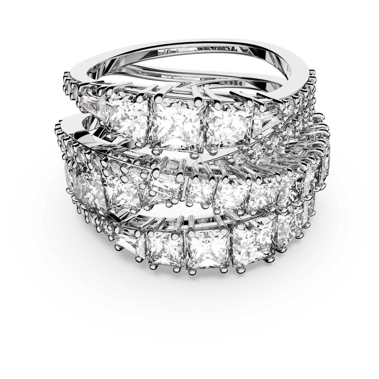 Swarovski Hyperbola Ring, Mixed Cuts, Clear, Rhodium Finished; Size: Us 7; Eu 55