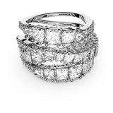 Swarovski Hyperbola Ring, Mixed Cuts, Clear, Rhodium Finished; Size: Us 7; Eu 55