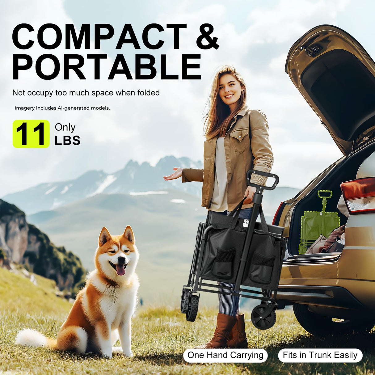 TANSTRIDER Collapsible Wagons Carts Foldable with Extended Tailgate, Folding Wagon Cart on Wheels, Portable Heavy Duty Shopping Carts for Groceries, Apartment, Garden, Camping, Sports,Outdoor (Black)
