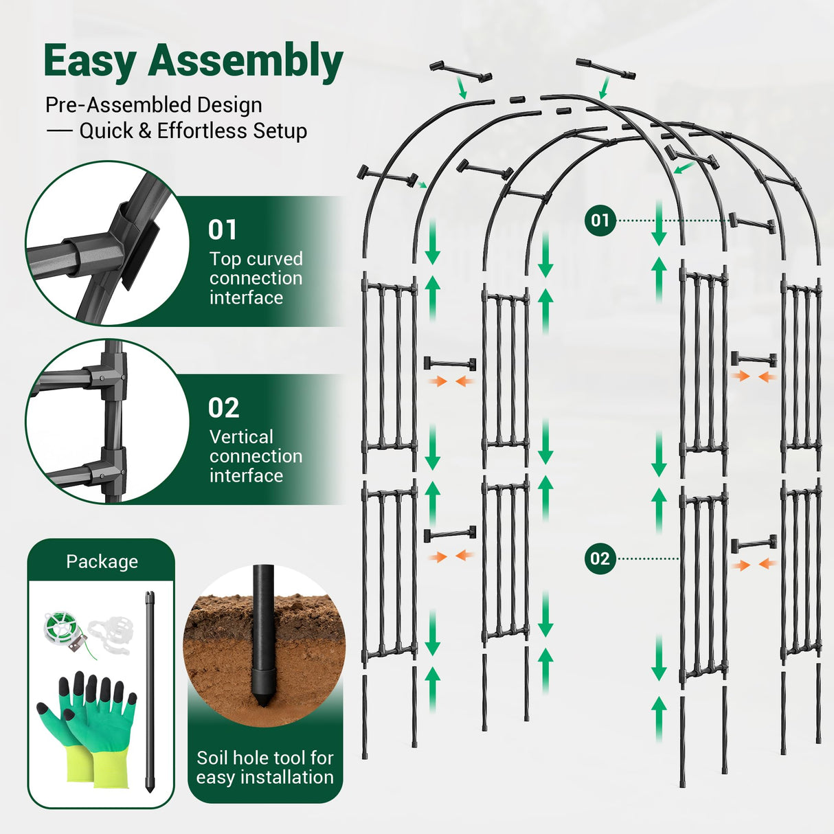 Miory Garden Arch Trellis for Climbing Plants Outdoor, 3.9x7.9ft Steel with PE Coating, Garden Archway for Vegetable, Vines, Wedding Arbor (Black)