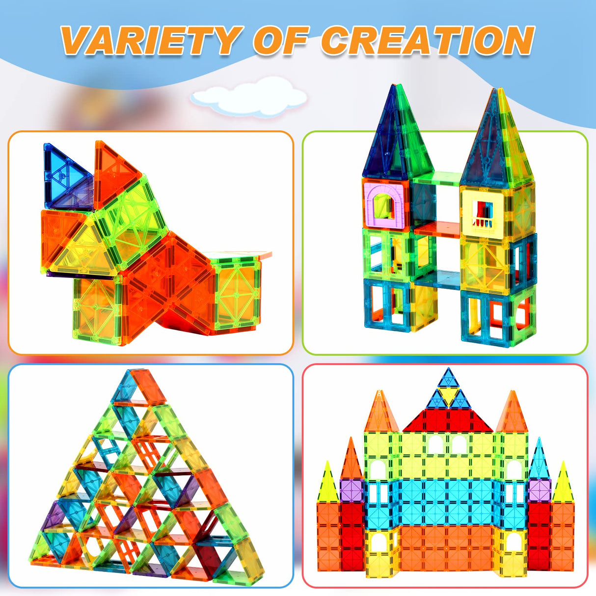 OugerToy 104PCS Magnetic Building Tiles, STEM Educational Stacking Blocks, Construction Toys for Kids Ages 3-9, Creative Toddler Boy Girl Christmas Birthday Gift