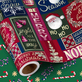 RUSPEPA 30" X 32.8' Reversible Christmas Wrapping Paper Large Paper Roll, Jumbo Roll, Santa Claus, Snowman and Candy Cane Design Gift Wrap for Kids, Friends, Family, Xmas Holiday Gifts