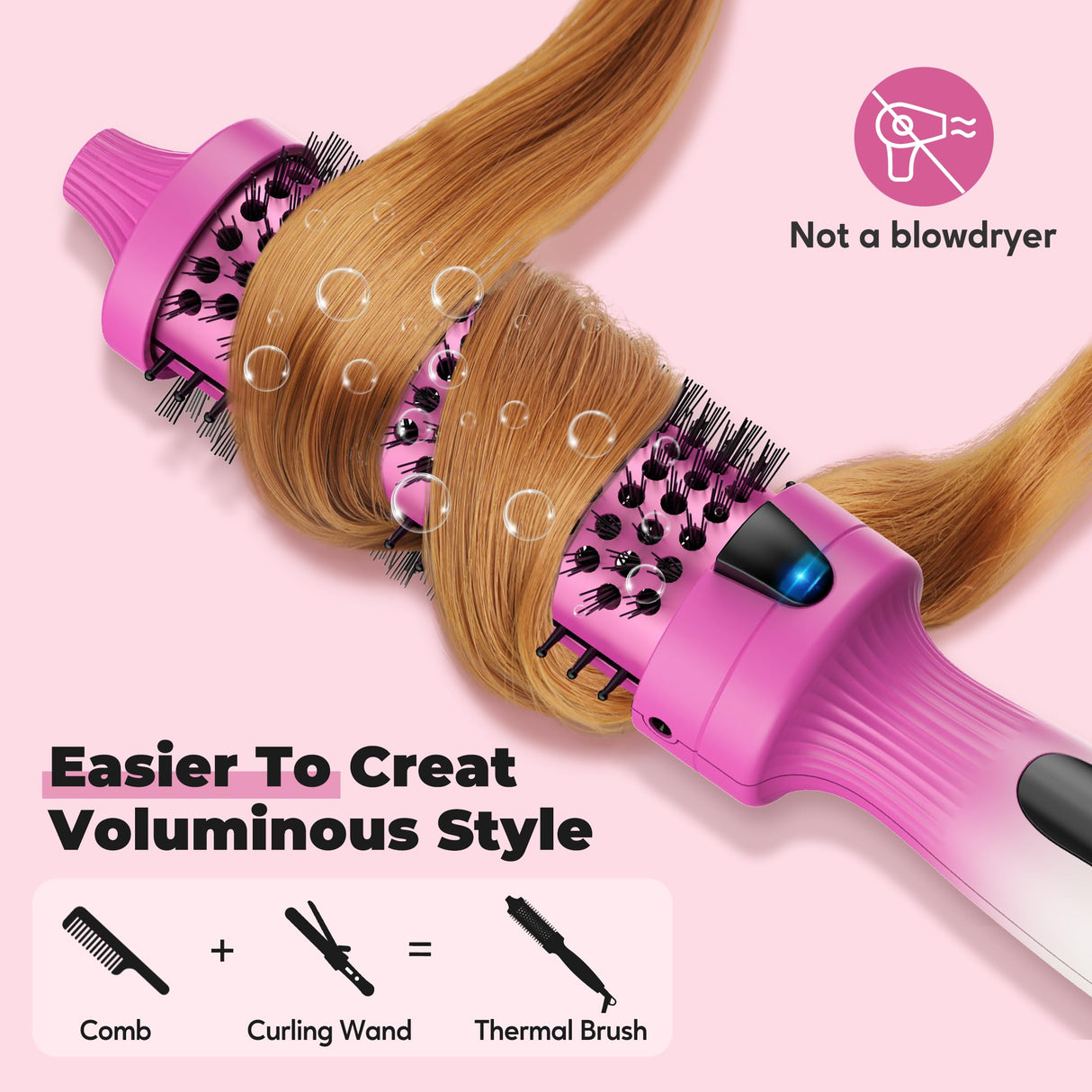 Farery 1.5-Inch Thermal Brush - Ceramic Ionic Heated Round Brush for 90's Full-Bodied Style, Volumizing, Smooth Hair & Natural Curls, Dual MCH Heating, Digital Display, 9 Temperature, Dual Voltage