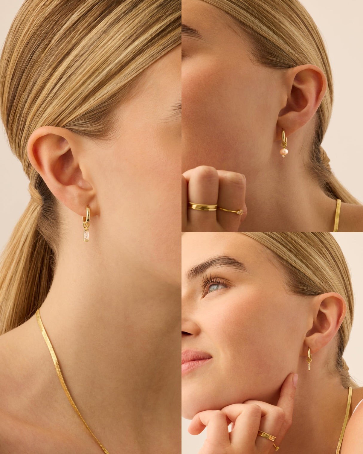 PAVOI Huggie Earring Set, Yellow Gold, Size 13.5 Millimeters, Pearl