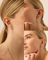 PAVOI Huggie Earring Set, Yellow Gold, Size 13.5 Millimeters, Pearl