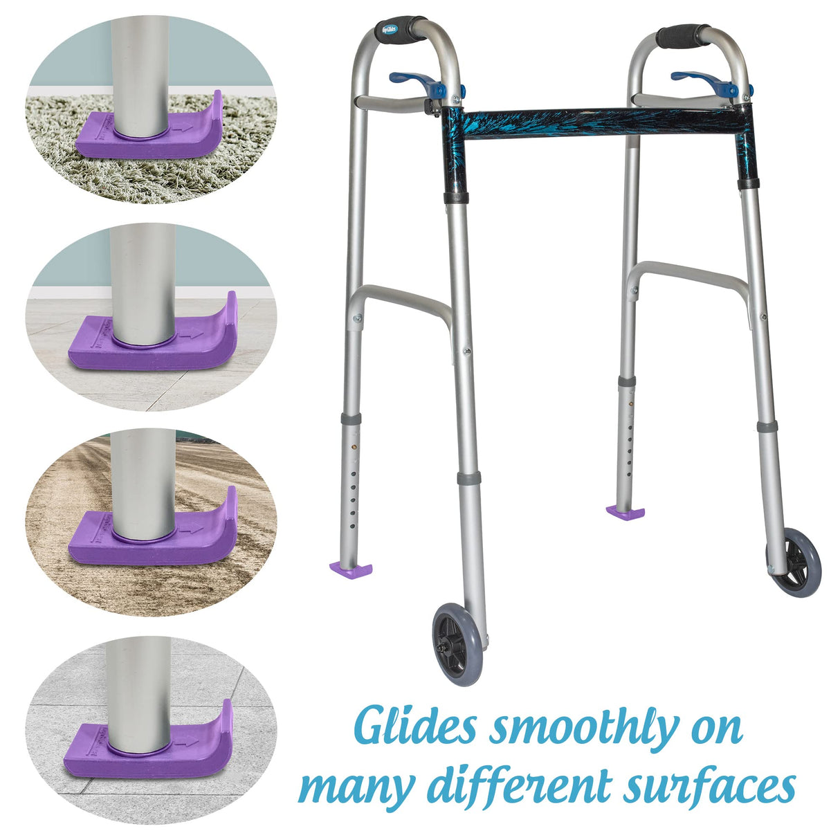 Top Glides 8" Off-Road Walker Wheel Kits with Flexfit Universal Ski Glides (Purple)