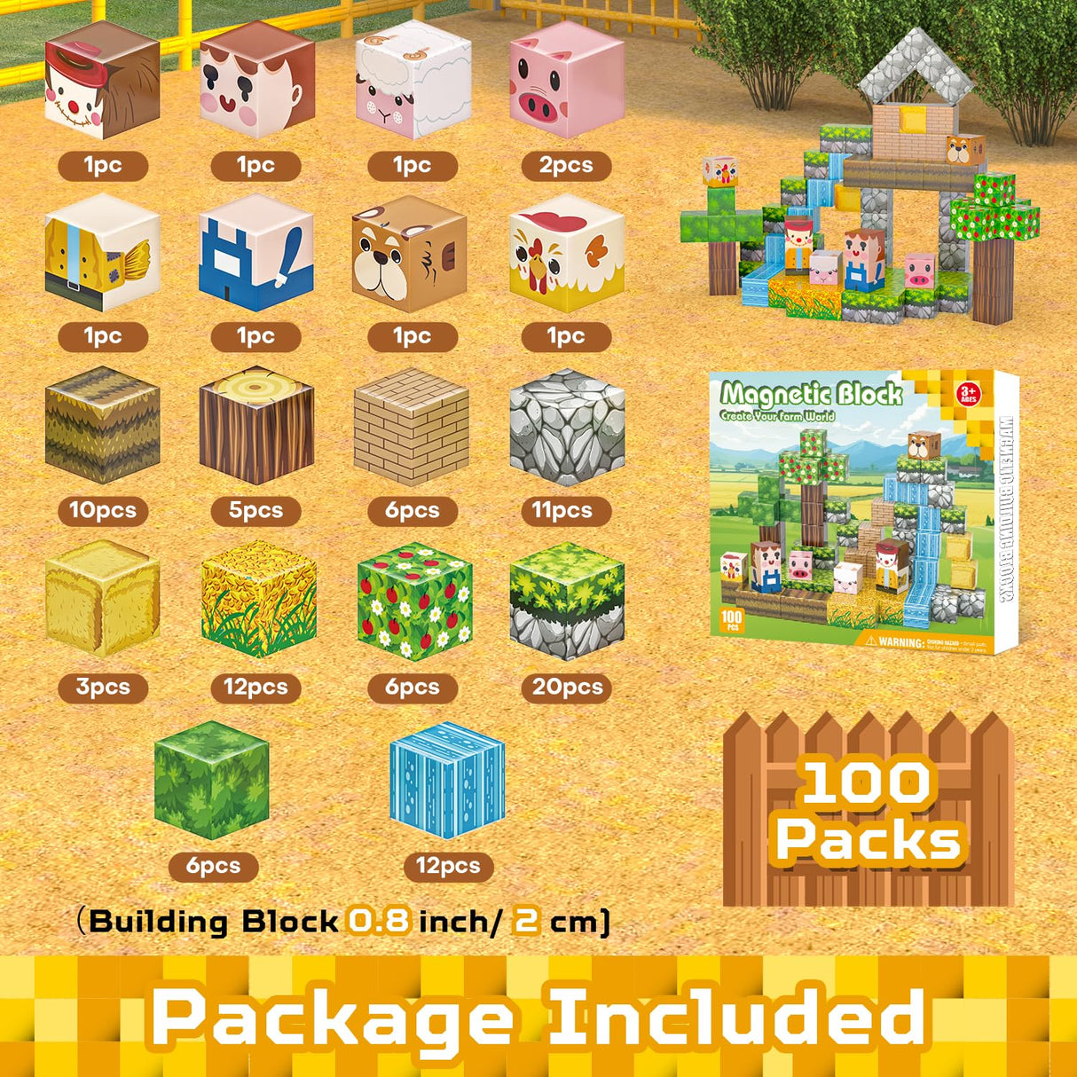 Kryzomat Magnetic Blocks, 100PCS 0.8" Magnetic Building Blocks, Magnet Cubes for Kids, STEM Sensory Toys for Toddlers Boys Girls Ages 3-12 Years Old Christmas Birthday Gifts