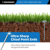 Sandbaggy 6-inch Circle Top Pins - Landscape Staples (Galvanized) - Garden Stakes for Landscaping, SOD - Heavy Duty Ground Stakes, Lawn Turf Spikes, Christmas Decorations, Weed Mats (100 Pins)