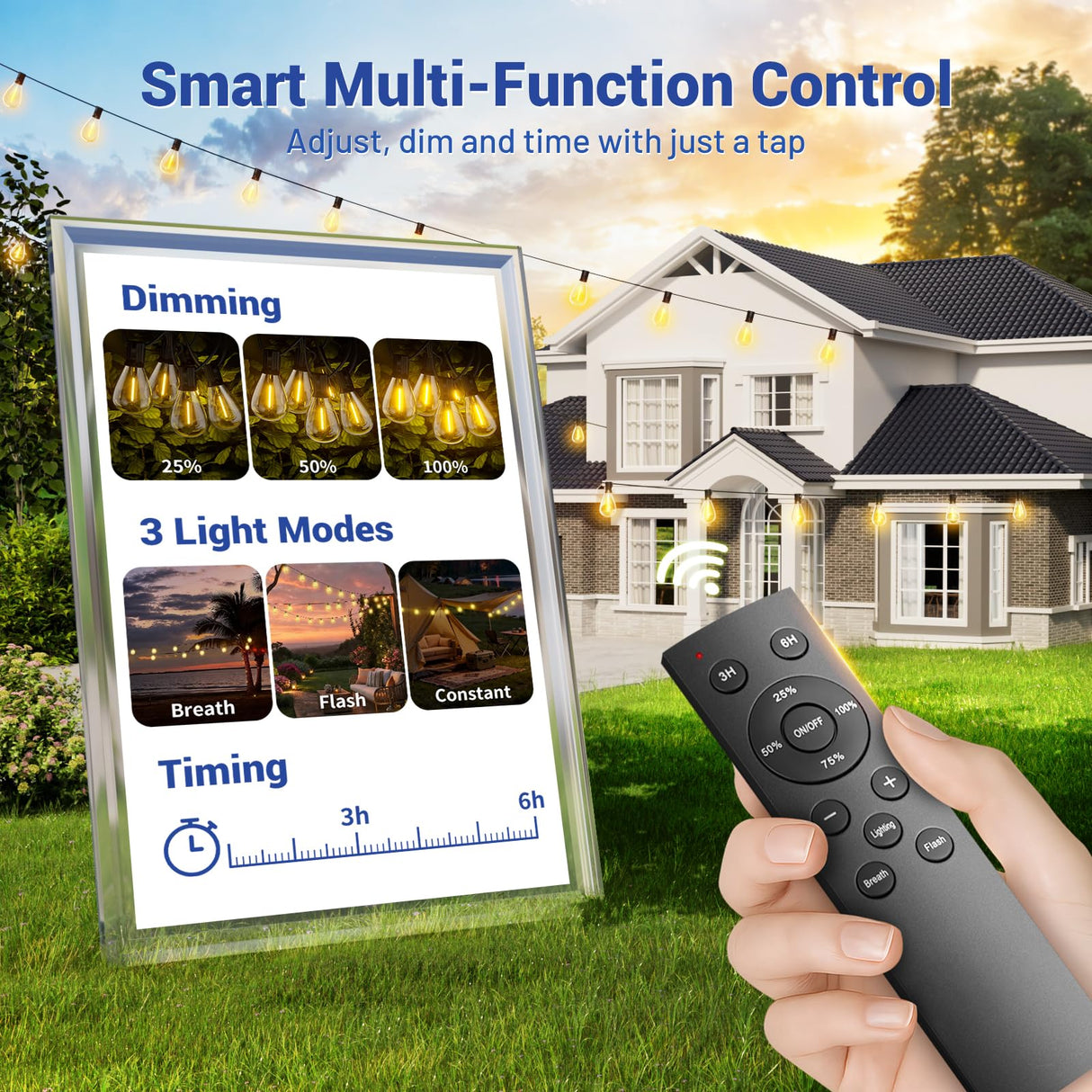 Sikitul 100FT LED Outdoor String Lights with Remote, One Continuous Strand Patio Lights with 35+1 Shatterproof S11 Bulbs, Dimmable 2700K Warm White, Timer & 3 Modes, Low Voltage for Backyard Garden