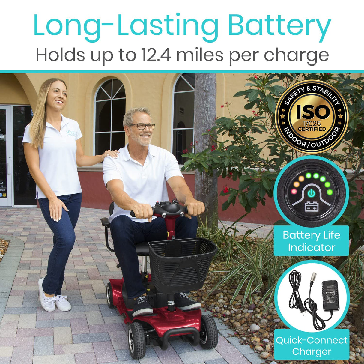 Vive 4 Wheel Mobility Scooter - Electric Powered Wheelchair Device - Compact Heavy Duty Mobile for Travel, Adults, Elderly - Long Range Power Extended Battery with Charger & Basket (FSA/HSA Eligible)