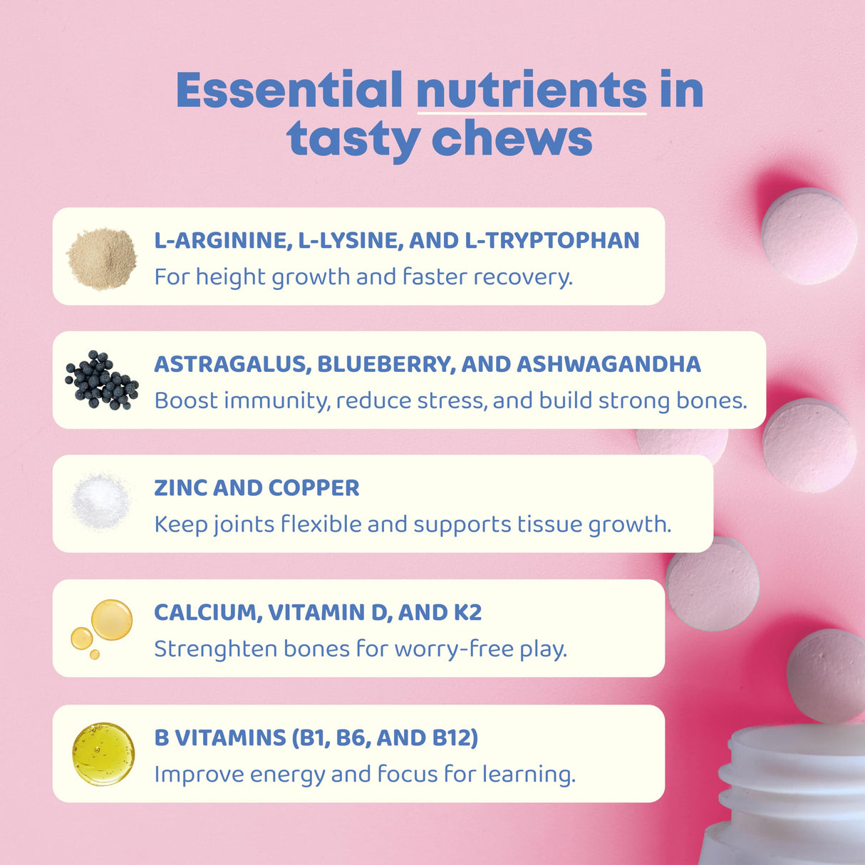 JoySpring Growth Vitamins for Teens & Height Support for Kids - Encourages Stronger Bones & Healthy Natural Growth - Sugar Free - L-Arginine, L-Lysine, Zinc, Vitamin D & K2-30 Servings