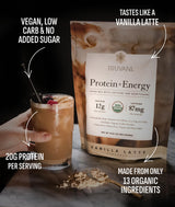 Truvani Protein + Energy Drink Mix with 87mg Caffeine | Vanilla Latte | 12g Organic Plant Based Protein | 20 Servings | USDA Organic Coffee Powder & Adaptogens | Gluten & Dairy Free | Vegan | Non-GMO