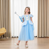 DLLYING Cinderella Dresses For Girls Little Kids Toddler Princess Fancy Dress Up Clothes + Accessories Halloween Christmas Carnival Birthday Party Role Play Cosplay Costume Blue 3-4 Years