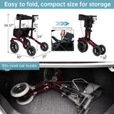 ELENKER All-Terrain Rollator Walker with Non-Pneumatic Tire 12” Front Rubber Wheels, Compact Folding Design for Seniors, Red