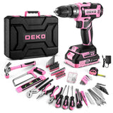 Pink Power Drill Tool Kit Set: 20V Cordless Electric Drill, Driver, Tool Box with Battery