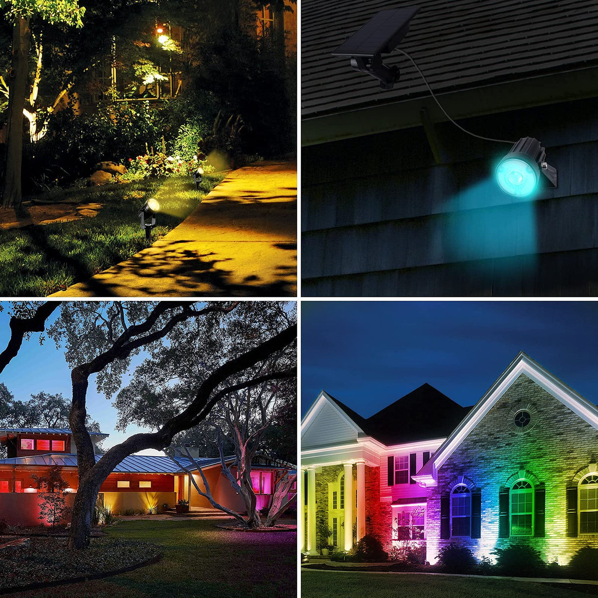 T-SUNUS Christmas Color Changing Solar Spot Lights Metal, RGB LED Landscape Spotlights IP65 Waterproof Spotlight 2-in-1 for Outdoor Uplighting Garden Pathway Trees Flag Pond Yard Halloween