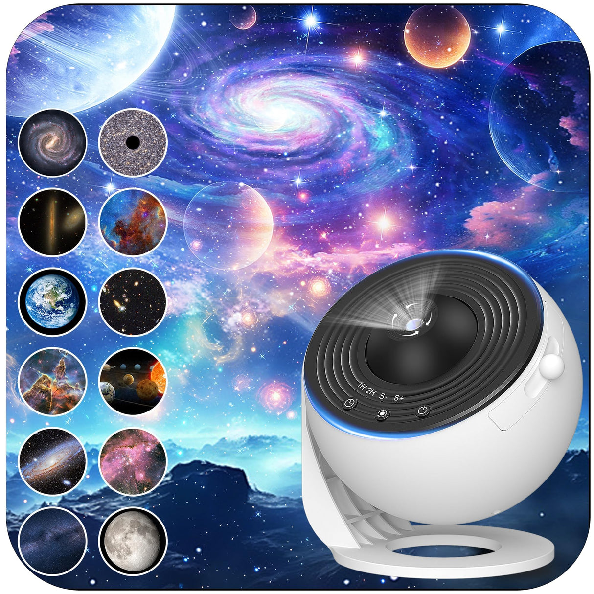 Galaxy Projector for Bedroom, HD Image Star Projector Galaxy Light Adjustable Knob, 13 Film Discs Planetarium Projector for Kids, 360° Rotating 1/2h Timer Simple 3-Button Control Black&White