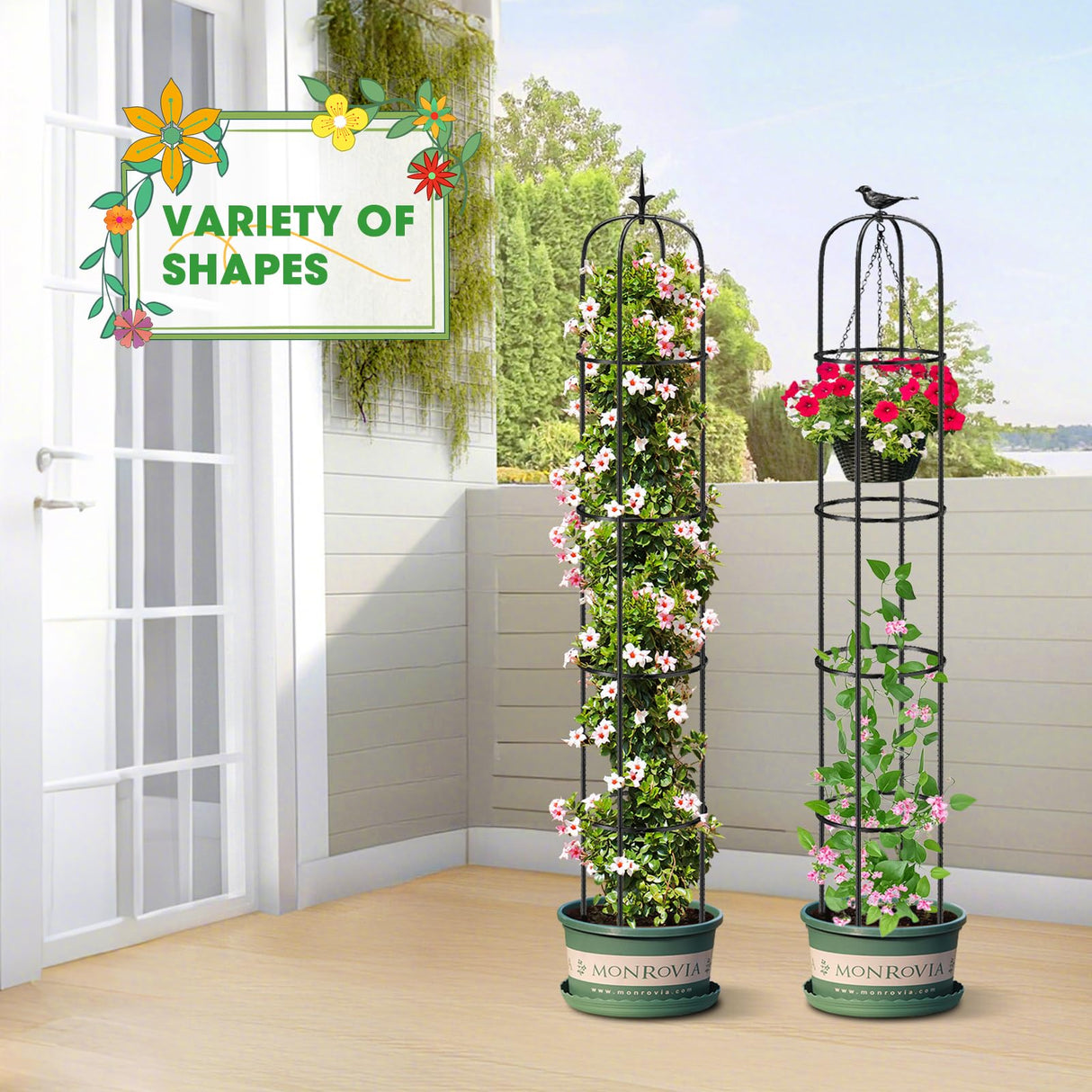 Tower Obelisk Garden Trellis for Climbing Plant，6.3FT/75.6" Rustproof Metal Potted Plant Climbing Support for Indoor Outdoor Flowers Vegetable Fruits Vines Support (2PCS)