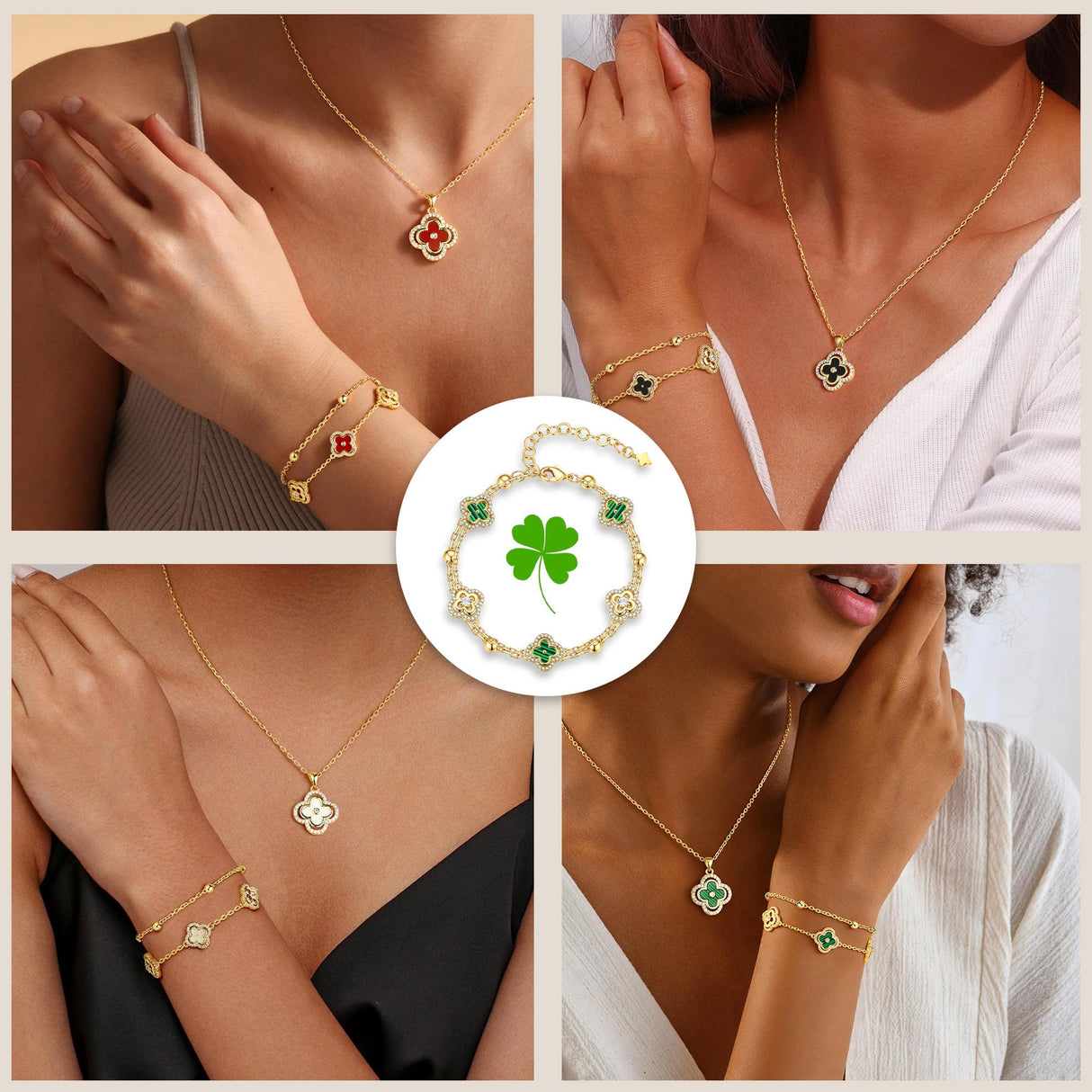 Turandoss 14K Gold Plated White Clover Bracelets for Women Jewelry Gifts