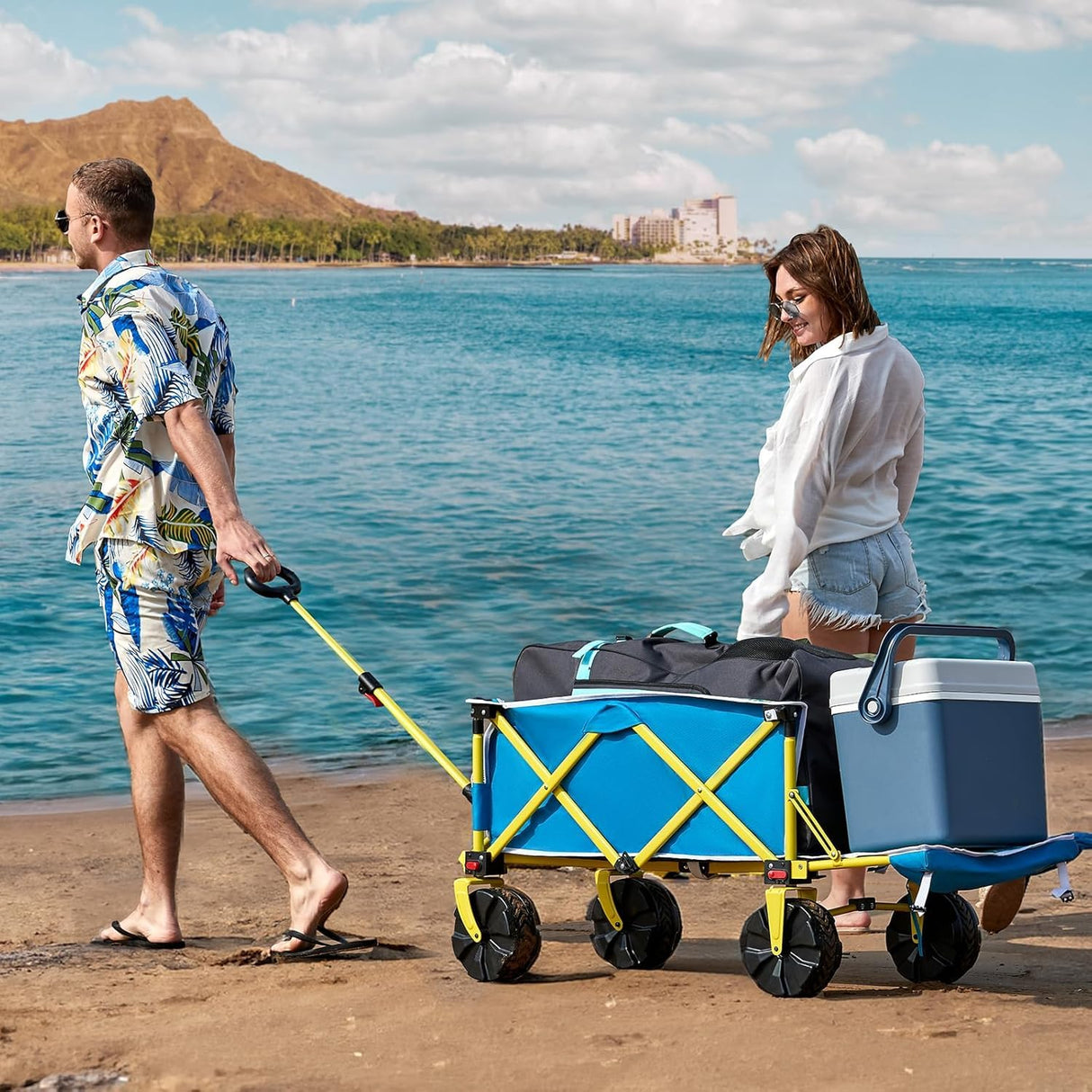 Beach Wagon with Big Wheels for Sand, Flip-Out Tailgate, 330 lb Capacity