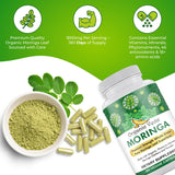 Organic Veda Moringa Leaf Powder Capsules, 1000mg, 360 Count - True Green Native Organic Moringa Oleifera, Premium Strength Nutrient Dense 100% Pure Leaves - Energy, Sleep & Immunity Support - Vegan