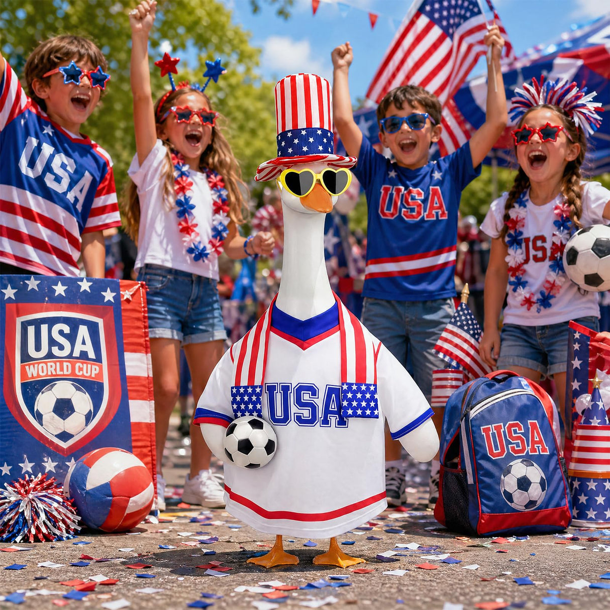 PaLuQiYa 2026 World Cup Porch Goose Outfit, 23" High Lawn Goose Statue Soccer Fan Costume Clothing, FIFA World Cup 2026 Porch Garden Geese Clothes with Hat for Outdoor Patio Yard
