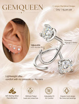 GEMQUEEN Moissanite Half Hoop Earrings, 925 Sterling Silver, 4mm