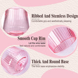 30 Pack Pink Plastic Ribbed Wine Glasses, 14 OZ Origami Stemless Disposable Wine Champagne Whiskey Glasses Unbreakable Clear Plastic Cocktail Glasses, Reusable Wine Cups for Party Wedding & Christmas