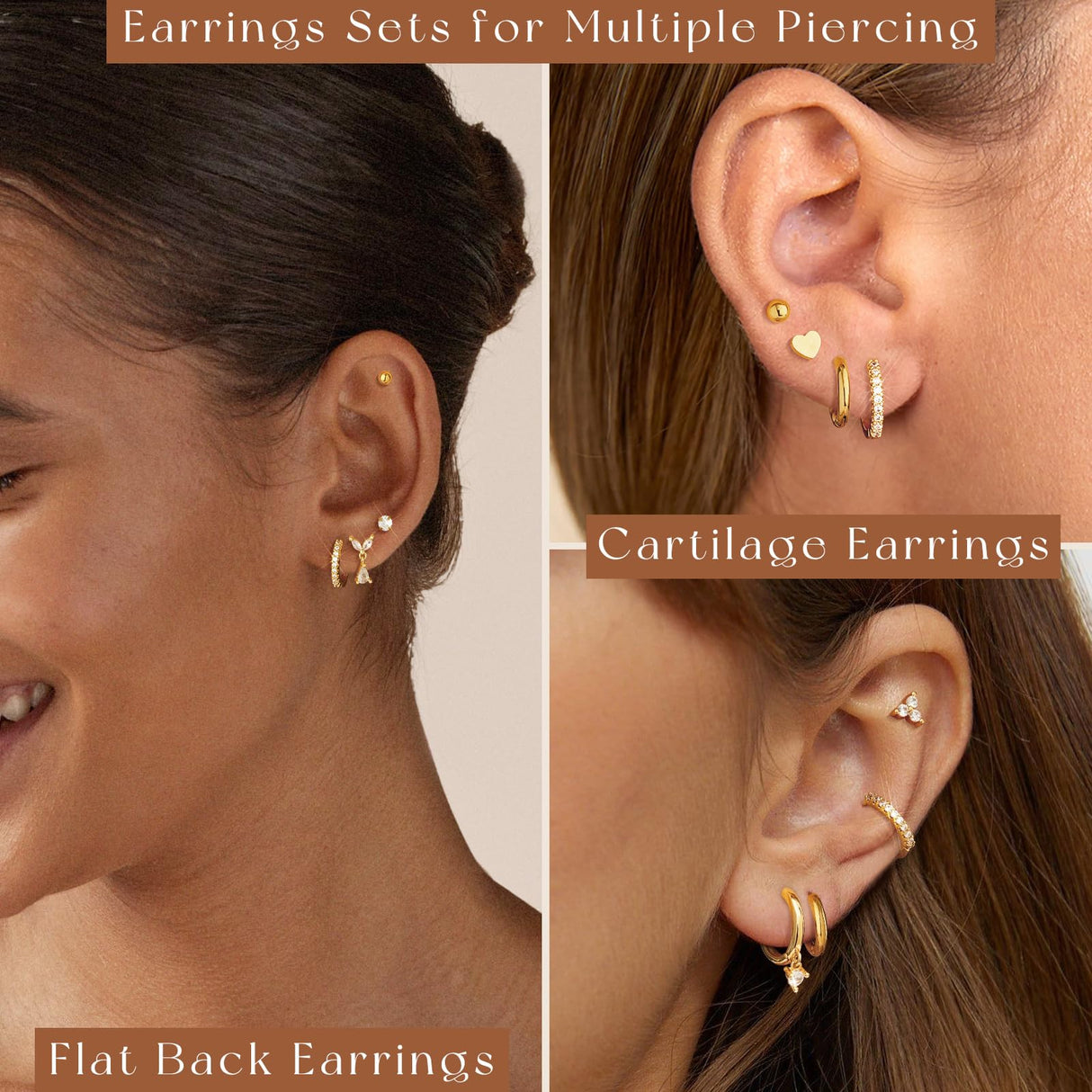 adoyi Gold Hoop Earrings Set for Women Hypoallergenic Surgical Steel Earrings for Women Sensitive Ears, 14K Gold Plated Flat Back Studs Stainless Steel Mini Hoops Earring Lightweight Jewelry