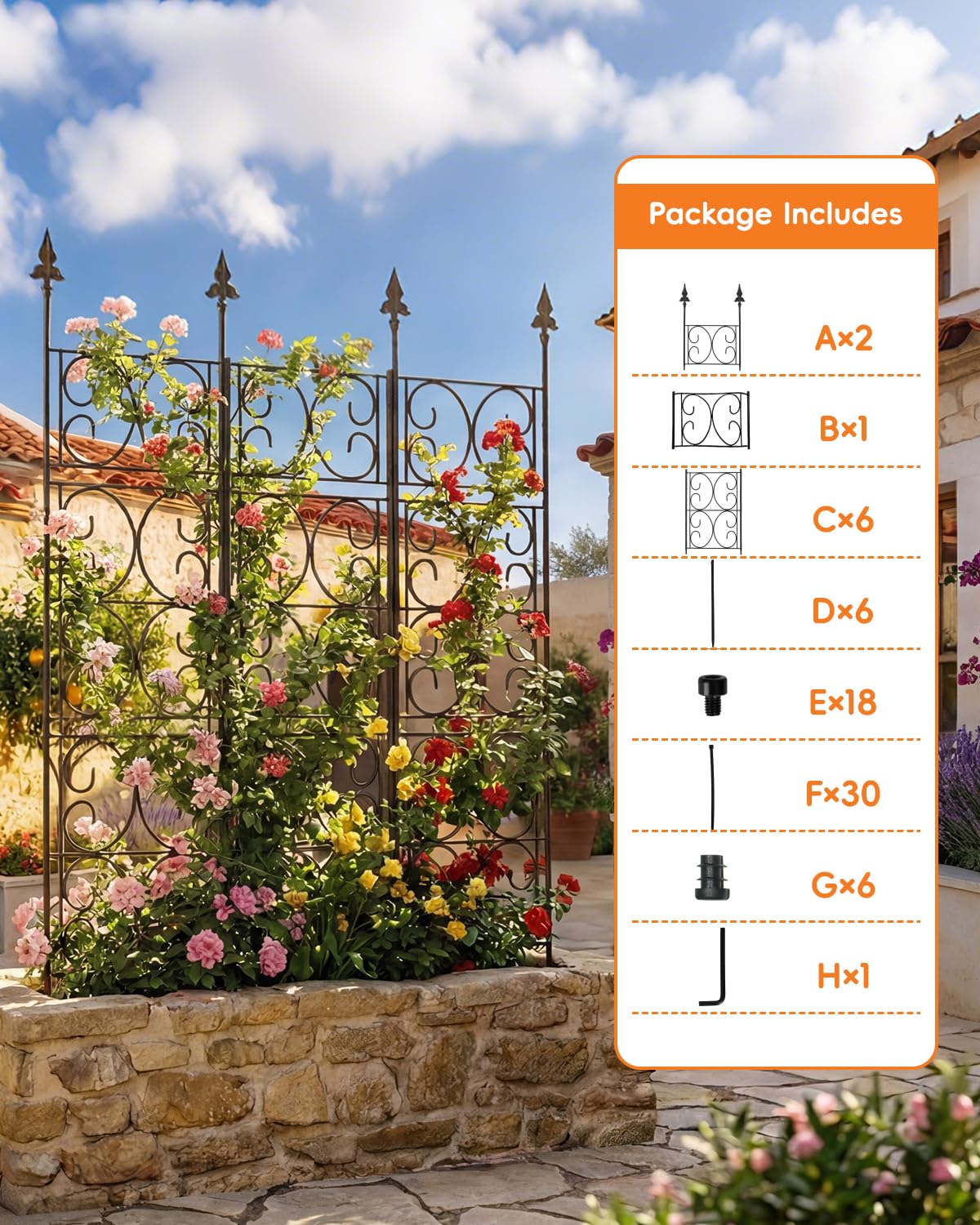 ArdeFentium 60'' H x 33.3'' W Metal Garden Trellis for Climbing Plants Outdoor - Rustproof Plant Support Privacy Screen - Heavy Duty Wall Trellis for Rose Clematis Flowers Vine