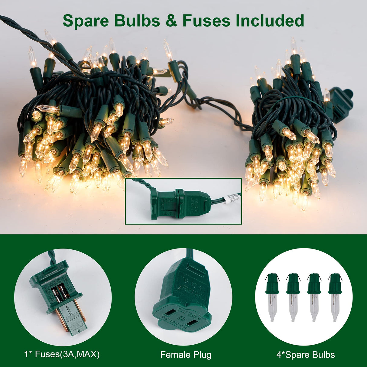 3 Sets Christmas Lights, 150 Count 33 FT Each Mini String Lights, Clear Green Wire Fairy Light, 120V UL Certified Connectable Xmas Tree Light for Holiday Patio Party Outdoor Decoration, Warm White