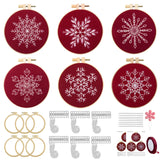 6 Sets Christmas Embroidery kit for Beginners Adults, Antique Red Christmas Ornament Kit Snowflakes Needlepoint Cross Stitch Kits with Patterns, Stitch Learning Kit with Needles Ropes Ribbon-Red