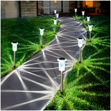 Gorrzai Solar Pathway Lights 10 Pack Christmas Solar Lights Outdoor Waterproof 6000K Cold White Yard Lighting, LED Stainless Steel Stake for Garden Outside Landscape Lawn Driveway Walkway Path