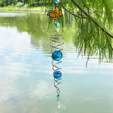 FONMY Butterfly Sun Catcher Gazing Ball Wind Spinner Rainbow Maker Silver Spiral W/ K9 Blue Crystal Ball Christmas Gfit Tree Hanging Ornament Indoor Outdoor Garden Decor. 19.5inch H
