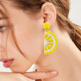 Beaded Yellow Lemon Dangle Earrings for Women, Vibrant Handmade Beads Lemon Fruit Statement Earring for Summer Jewelry Gifts