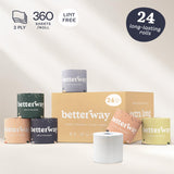 Betterway Bamboo Toilet Paper 3 Ply - Sustainable Toilet Tissue - 24 Long-Lasting Rolls & 360 Sheets Per Roll - Septic Safe - Organic, Plastic & PFAS Free - FSC Certified