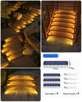 DetarZinLED Solar Step Lights for Outside,4 Pack Solar Stair Lights Outdoor Waterproof,Warm White Deck Light Solar Powered Waterproof for Steps,Stairs,Walkway,Sidewalk,Patio,Pathway