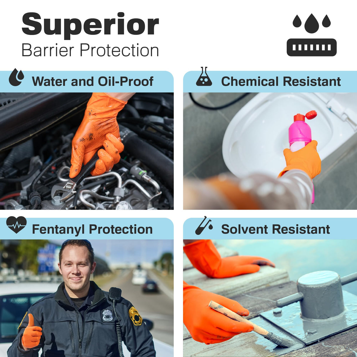 Raxwell Powder Free Nitrile Gloves - Puncture-Resistant Work Gloves with Grip - Heavy-Duty Protection for Mechanics - High-Visibility for Food Service & Medical Use - X-Large, Orange, Pack of 100