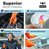 Raxwell Powder Free Nitrile Gloves - Puncture-Resistant Work Gloves with Grip - Heavy-Duty Protection for Mechanics - High-Visibility for Food Service & Medical Use - X-Large, Orange, Pack of 100