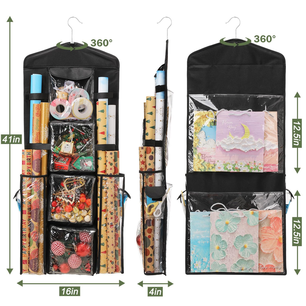 EXLIFBAG Wrapping Paper Storage, Double-Sided Hanging Storage, Black
