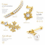 14K Gold Bracelet for Women | Cross Charm, Adjustable Slider-2Pcs