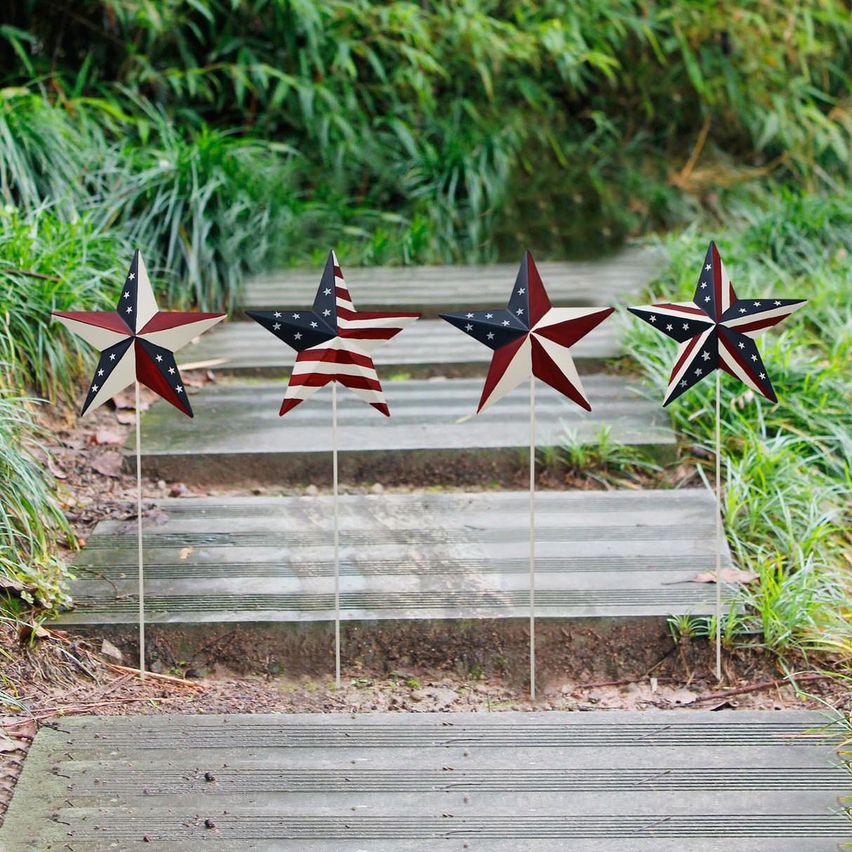 Aecipl Metal American Flag Garden Stake Set of 4, USA Yard Sign Lawn Decoration Indoor Outdoor Patriotic Decor for July 4th Independence Day Memorial Day Party (Star)