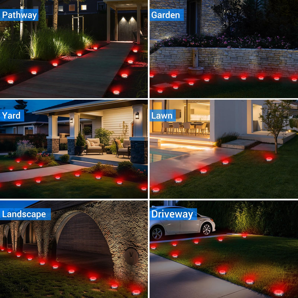 Peasur Mini Solar Ground Lights Outdoor, 4 Pack Flat Solar Powered Disc Lights, IP68 Waterproof, Anti-Rust, Landscape Lighting for Pathway Garden Yard Lawn Walkway Landscape Driveway, Red