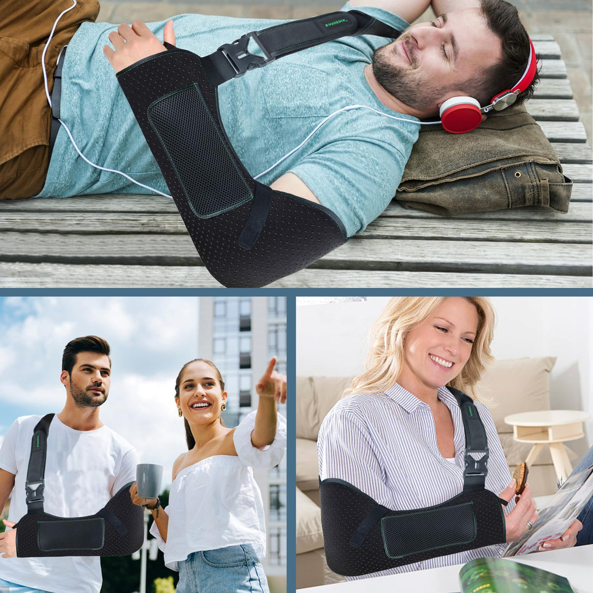 KONSEDIK Arm Shoulder Sling for Men and Women,Porous comfort Medical Sling with Pocket Shoulder Pad for Rotator Cuff Injury,Support for Arm,Wrist, Elbow,Clavicle Fracture Post-Surgery(Black,Large)