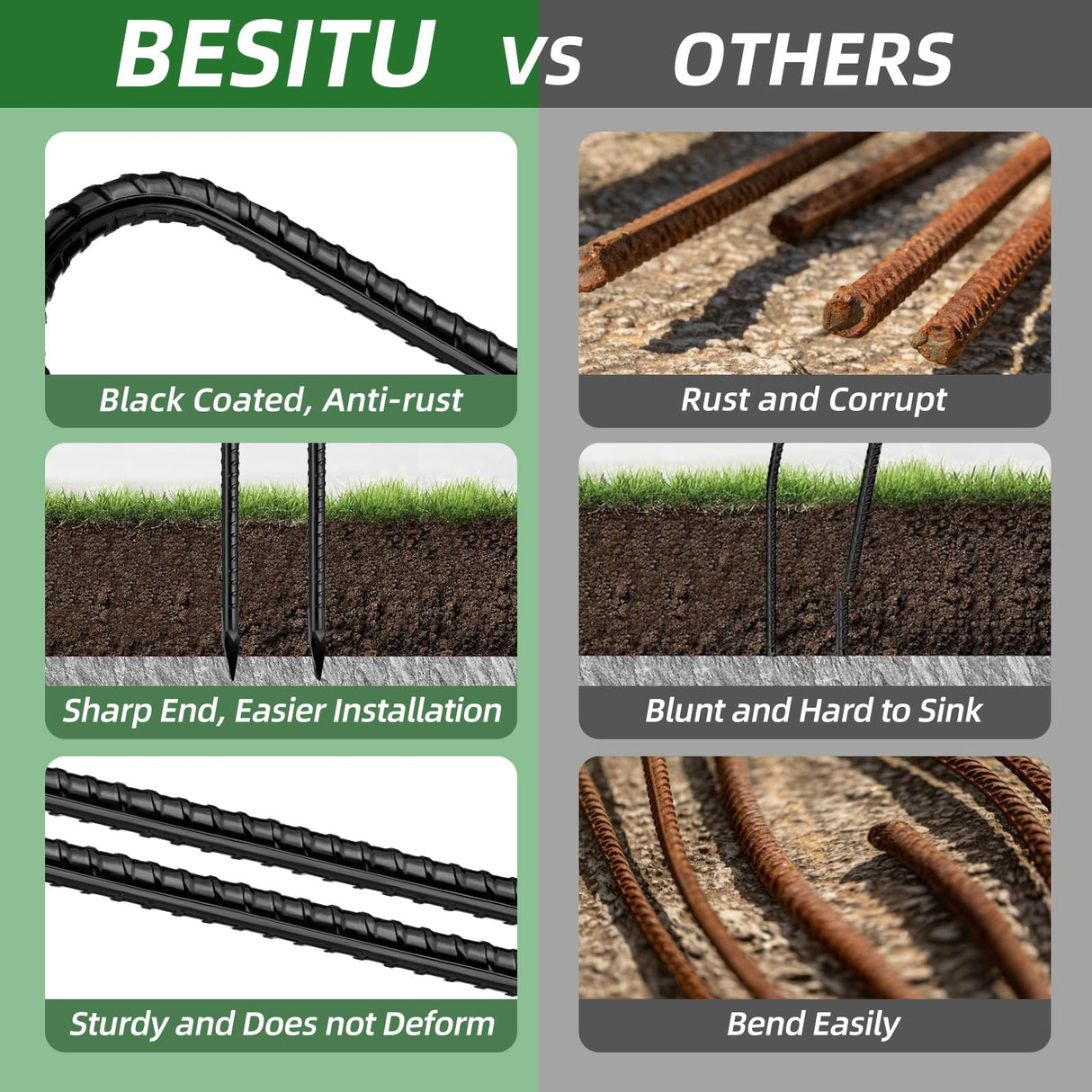 Besitu 12 Inch Rebar Stakes J Hook Ground Stakes 32-Pack Heavy Duty Galvanized Chain Link Fence Stakes Metal Tent Stakes for Outdoor Lawn Decorations Inflatables Canopy Swing Set