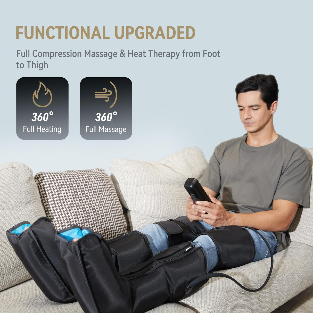 FIT KING Leg Massager with Heat for Circulation Upgraded Full Leg and Foot Compression Boots Massager to Relieve Pain, Swelling, Edema, RLS- Built-in Pressure Sensor & LCD Display- FSA HSA Eligible