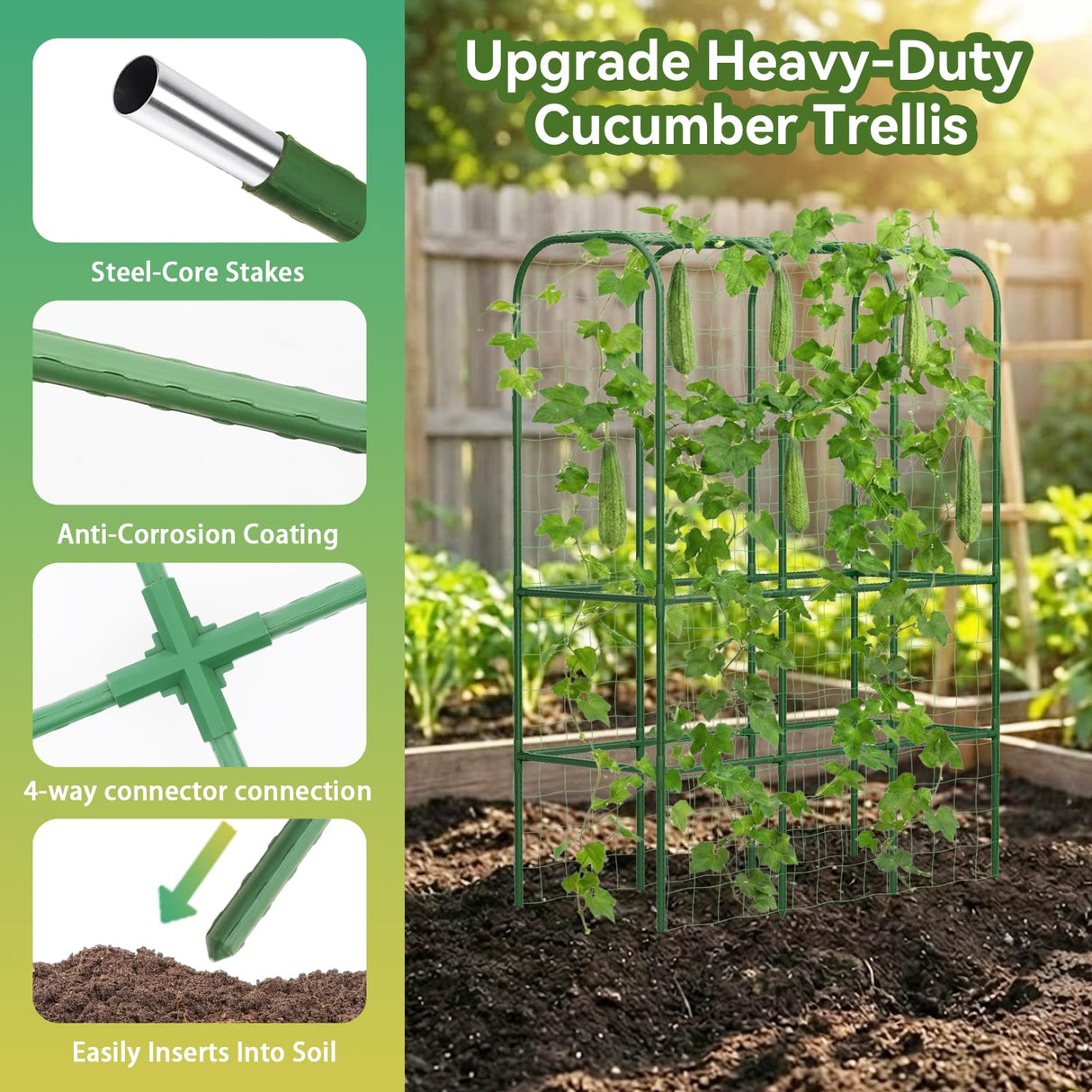 62" Tall Cucumber Trellis for Raised Bed, Garden Trellis for Climbing Plants Outdoor, U-Shape Metal Arch Vegetables Trellis Plant Support for Zucchini Squash Vines